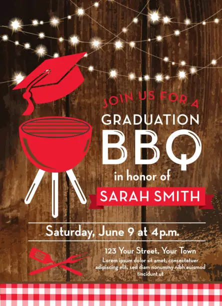 Vector illustration of BBQ graduation party invitation design template