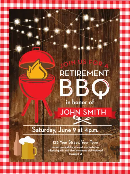 Vector illustration of Barbecue Retirement Party invitation design template