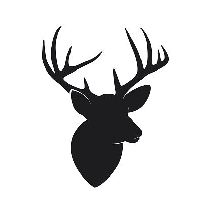 Vector illustration of Silhouette of deer head with antlers isolated on white background