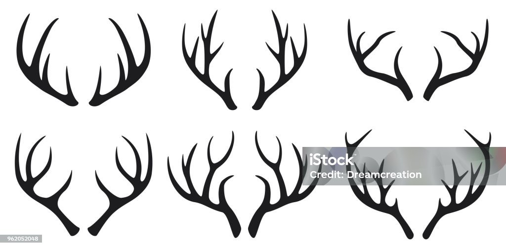 Deer antlers black icons set on white background Vector illustration of Deer antlers black icons set on white background Antler stock vector