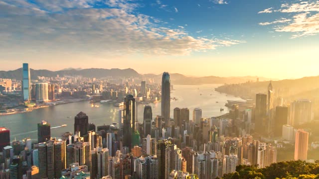 4K Time lapse Aerial view of Victoria Harbor, Hong Kong city