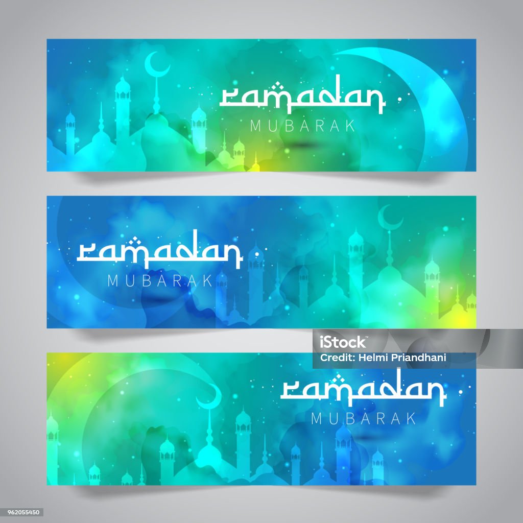 Ramadan Mubarak Islamic Greeting of Holy Month Banner Template Abstract stock vector
