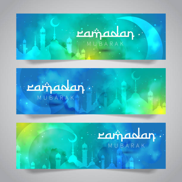 Ramadan Mubarak Islamic Greeting of Holy Month Banner Template vector art illustration
