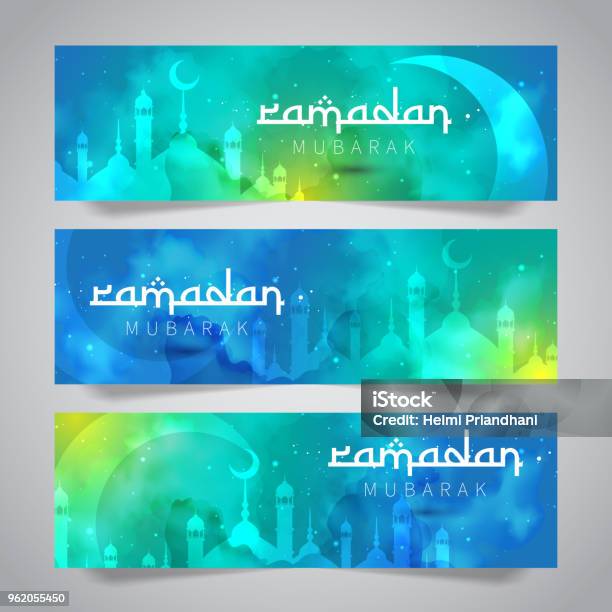 Ramadan Mubarak Islamic Greeting Of Holy Month Banner Template Stock Illustration - Download Image Now