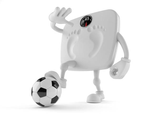 istock Weight scale character with soccer ball 962057400