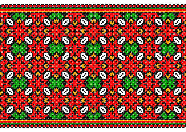 ilustrações de stock, clip art, desenhos animados e ícones de embroidered good like old handmade cross-stitch ethnic ukraine pattern - embroidery cross stitch textured linen