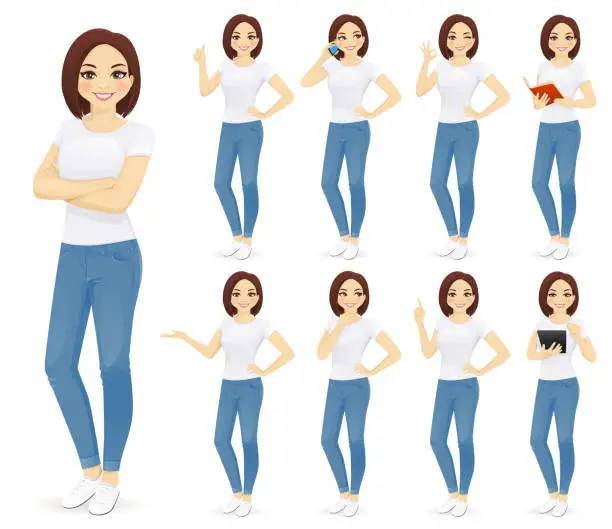 Vector illustration of Woman in jeans set