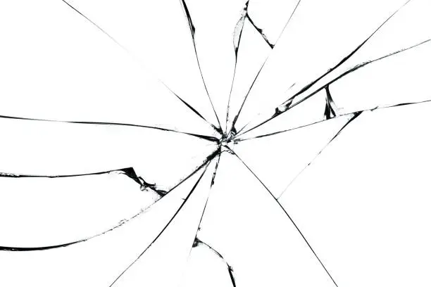 Photo of Broken glass craked on white background ,hi resolution photo art abstract texture object design
