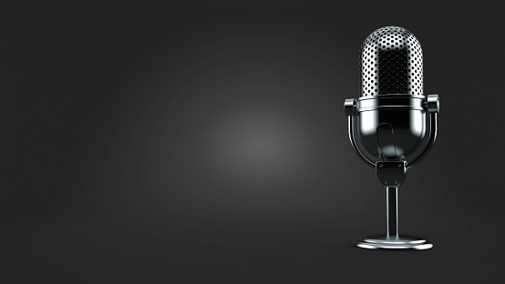 Radio microphone on gray background. 3d illustration