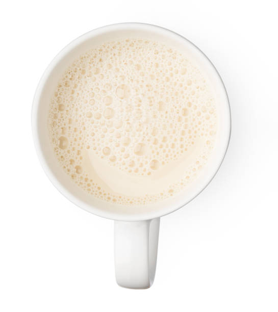 istock Cup with soy milk and bubble foam on top view isolated texture on white background food and hot drink object design 962065344