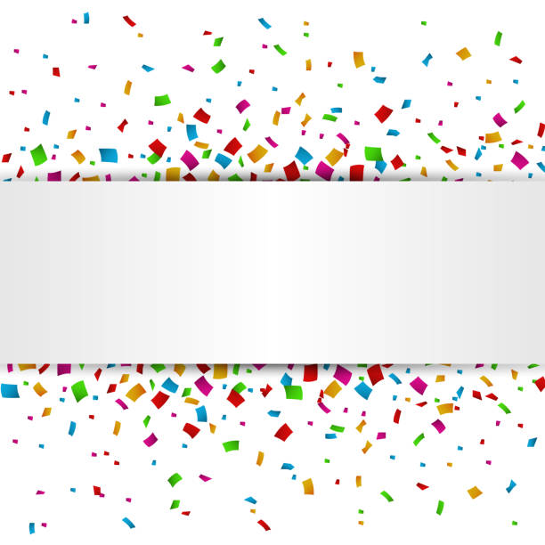 istock Colorful Confetti banner with place for text isolated on white background 962067372