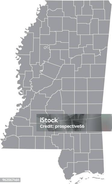 Sfondo Grigio Contorno Vettoriale Mappa Della Contea Del Mississippi