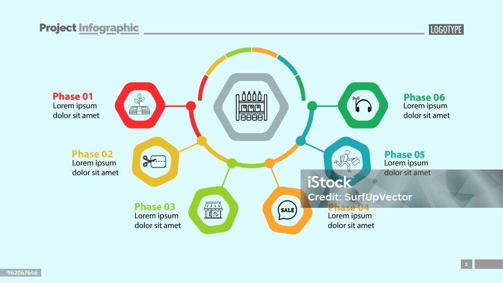 6 Phase Model Chart With Six Phases Slide Template Stock Illustration - Download ...
