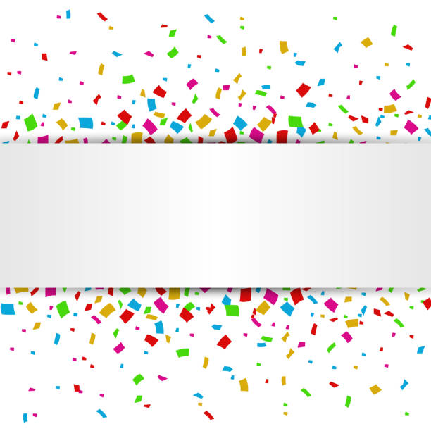 istock Colorful Confetti banner with place for text isolated on white background 962070138
