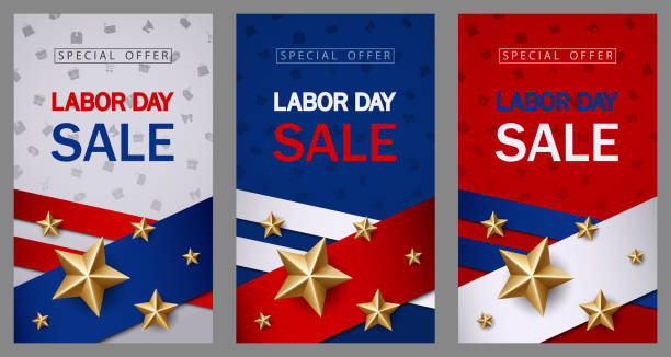 labor day sale banner vorlage amerikanische flagge mit goldenen stern-design - 2277 stock-grafiken, -clipart, -cartoons und -symbole