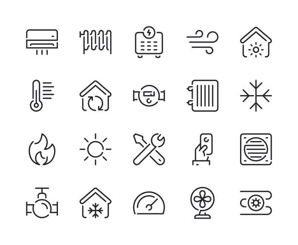 Heating and Cooling Line Icons Heating and Cooling Line Icons Vector EPS 10 File, Pixel Perfect Icons. radiator heater stock illustrations