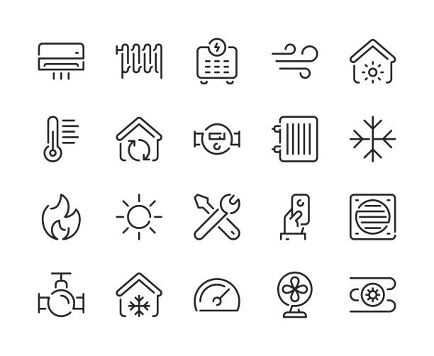 Heating and Cooling Line Icons Heating and Cooling Line Icons Vector EPS 10 File, Pixel Perfect Icons. electric heater stock illustrations