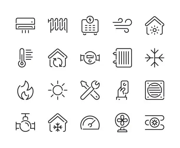 Vector illustration of Heating and Cooling Line Icons
