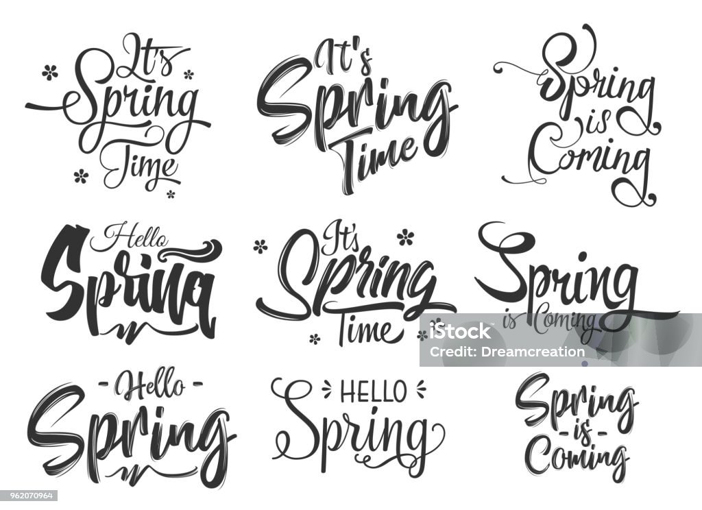 Hello Spring Hand Writing Hello Spring Hand Lettering Set Stock Illustration - Download Image Now ...