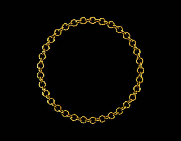 rama koła złotego łańcucha. odizolowane na czarnym tle. - gold chain chain circle connection stock illustrations