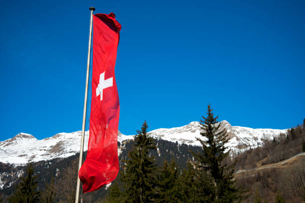 istock Swiss flag in the sky 962075028