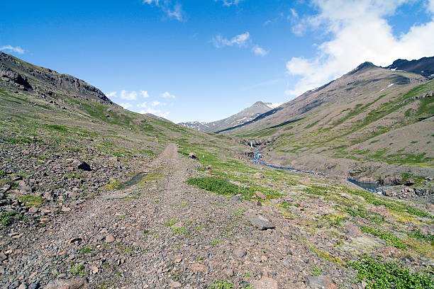 Hiking trail in Iceland stock photo