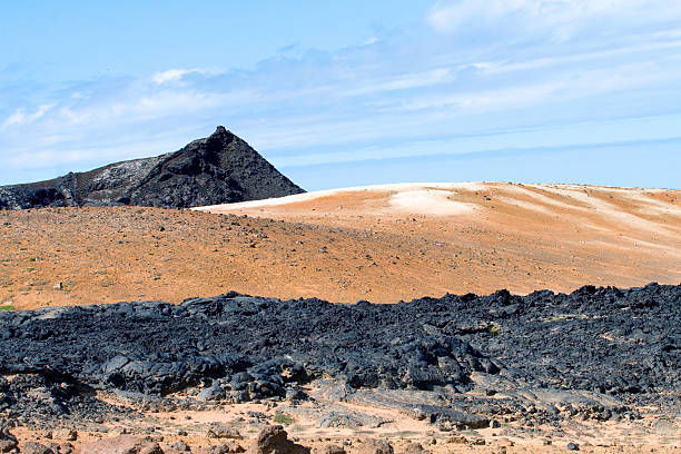 Black lava flows stock photo