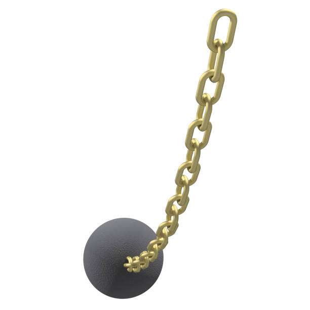 istock Wrecking ball with gold chain, 3d illustration. Isolated on white background. 962077510