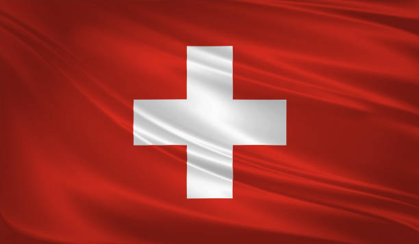 istock Switzerland flag blowing in the wind. Background texture. 3d rendering, wave. 962077678