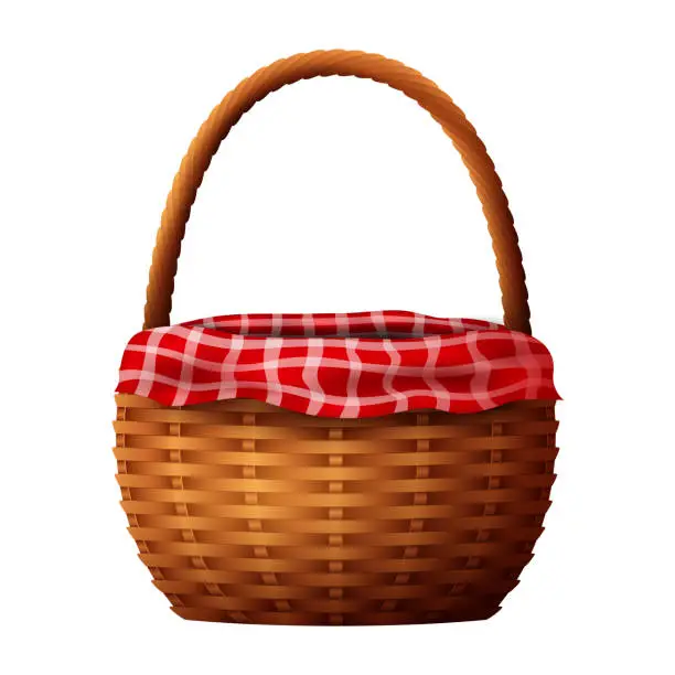 Vector illustration of Wicker basket with towel isolated on white background