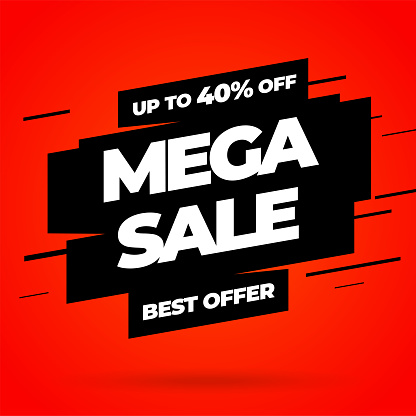 Red Sale banner template design, Mega sale special offer. End of season special offer banner. Vector illustration.