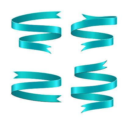 Vector illustration of Set of light blue ribbon on white background