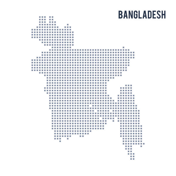 ilustraciones, imágenes clip art, dibujos animados e iconos de stock de mapa del vector pixel de bangladesh aislado sobre fondo blanco - bangladesh map
