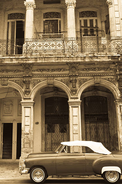 istock Convertible and  old building antique grayscale version 96208013