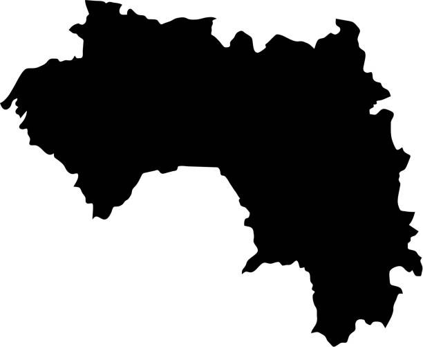 illustrations, cliparts, dessins animés et icônes de silhouette noire pays frontières carte guinée sur fond blanc. contour d’état. illustration vectorielle - guinée