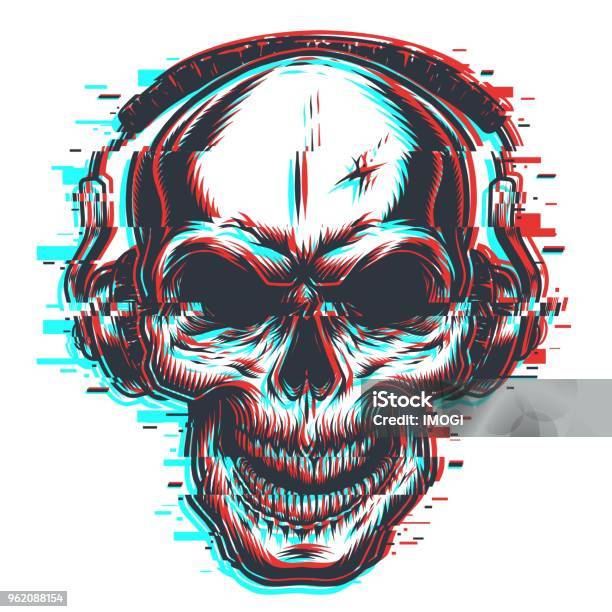 Skull With Headphones Stock Illustration - Download Image Now - Skull and Crossbones, Drawing - Activity, Music