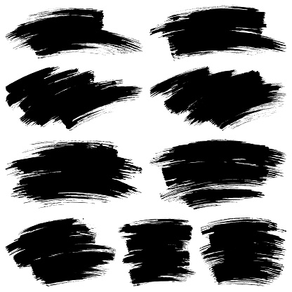 Set of paint brush strokes. Hand draw vector design elements. Isolated grunge brush smears black on white. Painted texture backgrounds