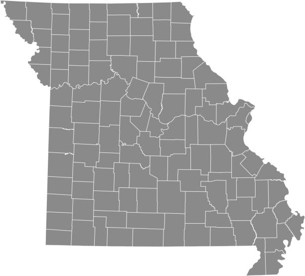 Missouri county map vector outline gray background. Map of Missouri state of United States of America with counties borders Missouri county map vector outline gray background. Map of Missouri state of United States of America with counties borders emerald isle north carolina stock illustrations