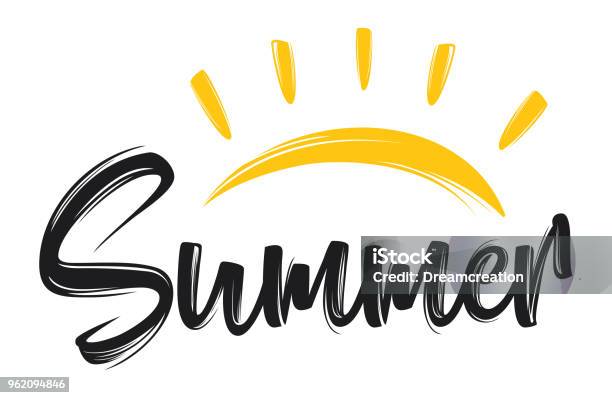 Hand Drawn Lettering Composition Of Summer With A Sun Stock Illustration - Download Image Now