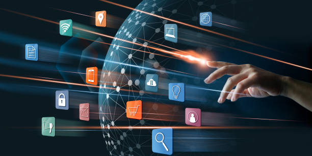 istock Abstract Hand finger with lighting touching payments online shopping and icon customer network connection on virtual screen, business technology and e-shopping concept 962094990