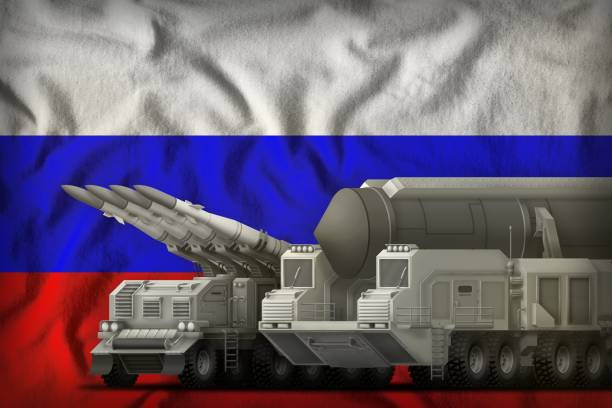 istock Russia rocket troops concept on the national flag background. 3d Illustration 962095844
