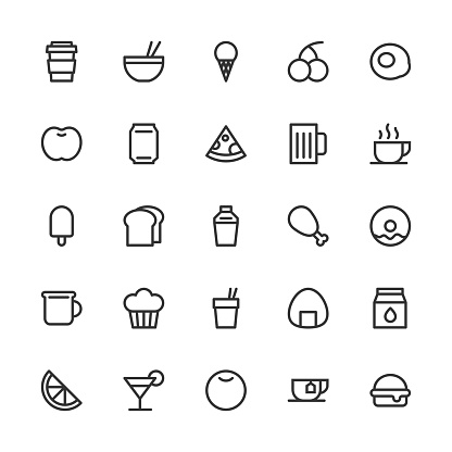 Food and Drink Icon Set 1 Line Series Vector EPS File.