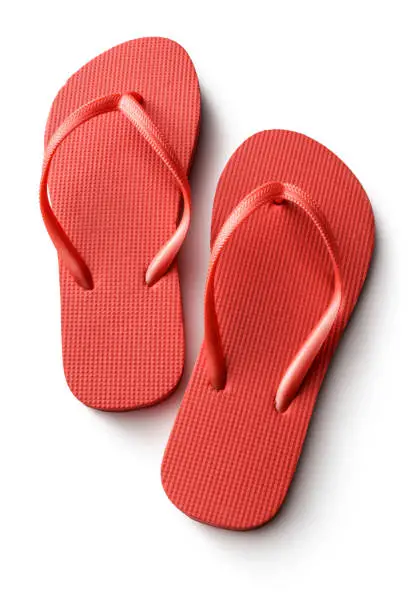 Photo of Fashion: Red Flip Flops Isolated on White Background