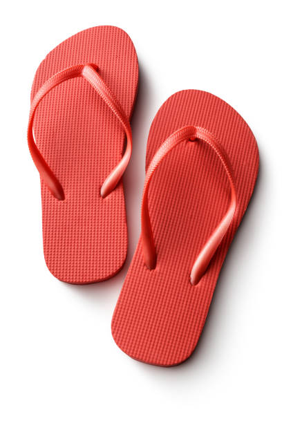 moda: vermelho flip flops isolados no fundo branco - chinelo - fotografias e filmes do acervo