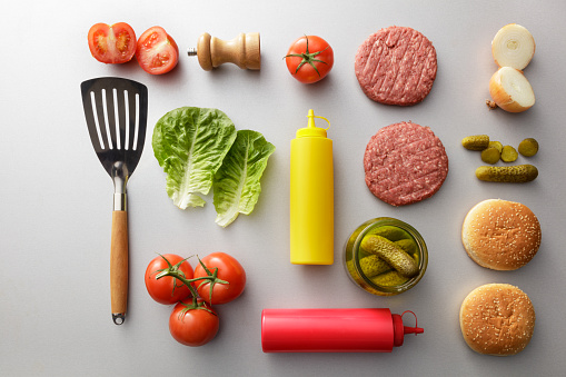 Meat: Ingredients for a Hamburger Still Life