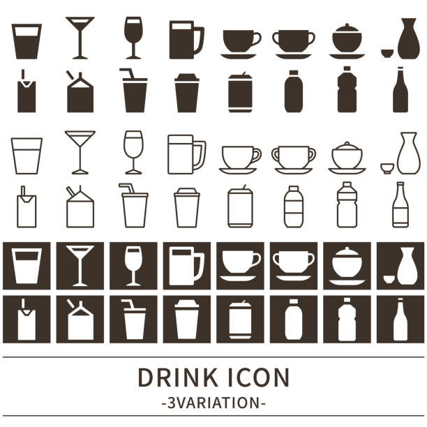 ilustraciones, imágenes clip art, dibujos animados e iconos de stock de icono de bebida - wineglass symbol coffee cup cocktail