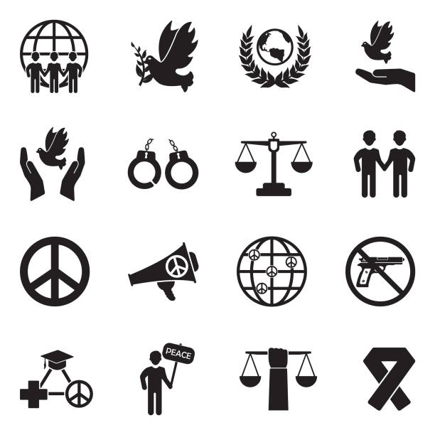 Human Rights Icons. Black Flat Design. Vector Illustration. Peace, Freedom, Human Rights, Justice unconventional wisdom stock illustrations