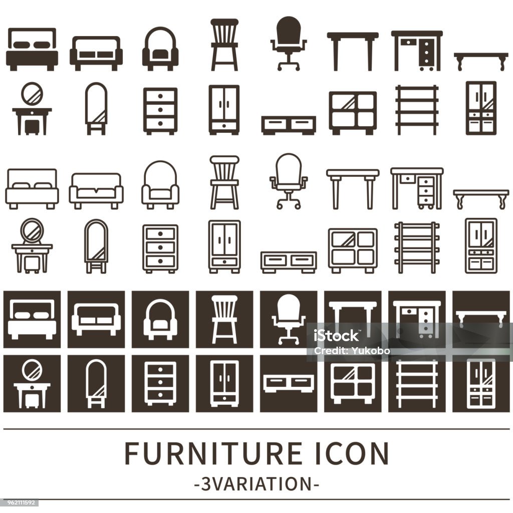 Furniture icon 3 variations of the furniture icon. Furniture stock vector