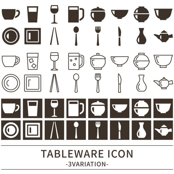 ilustrações de stock, clip art, desenhos animados e ícones de tableware icon - white background container silverware dishware