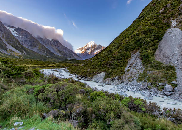 istock Beautiful river and mountain landscape in Mount Cook National Park 962114564